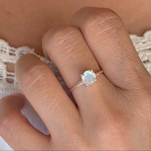 Moonstone Solitaire Sterling Silver Ring - Picture 5 of 8
